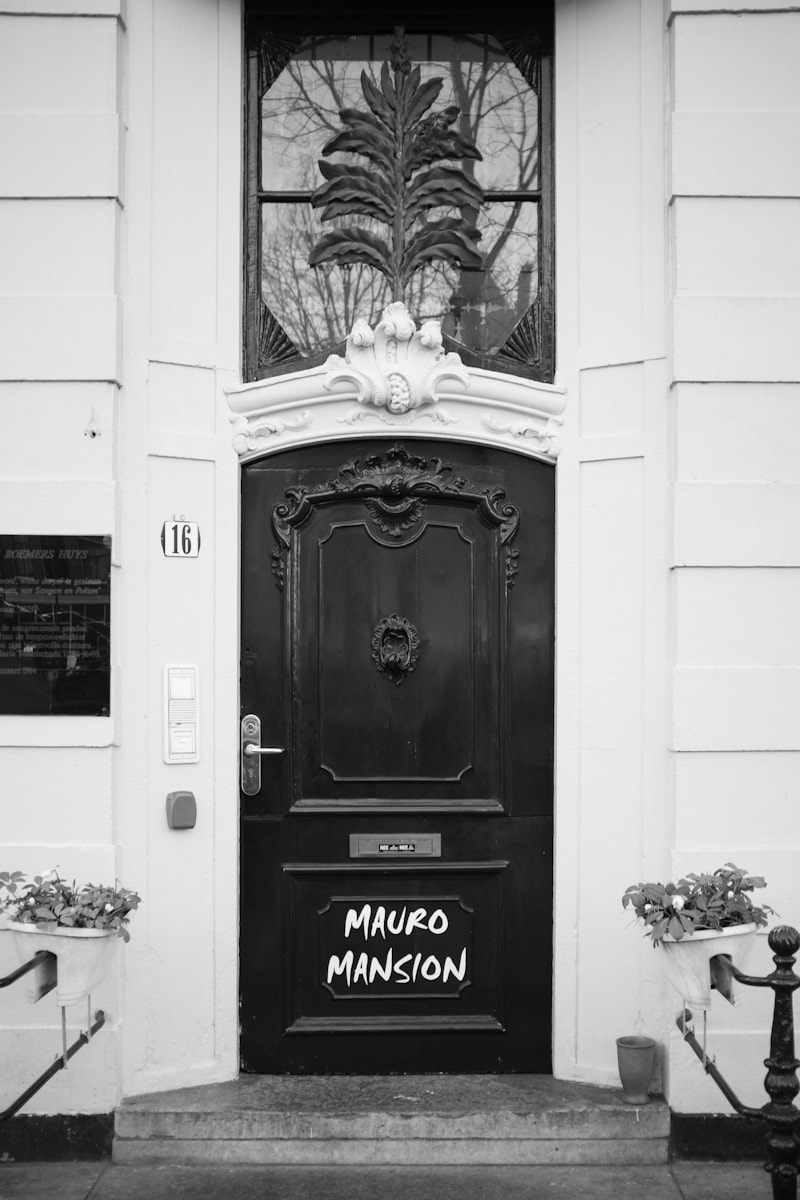 Porte d'immeuble sombre à encadrement clair